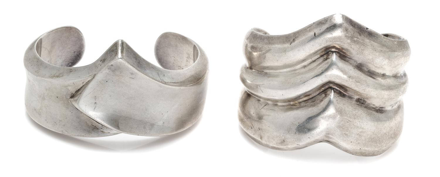 A Collection of Sterling Silver Cuff Bracelets, 148.30 dwts.