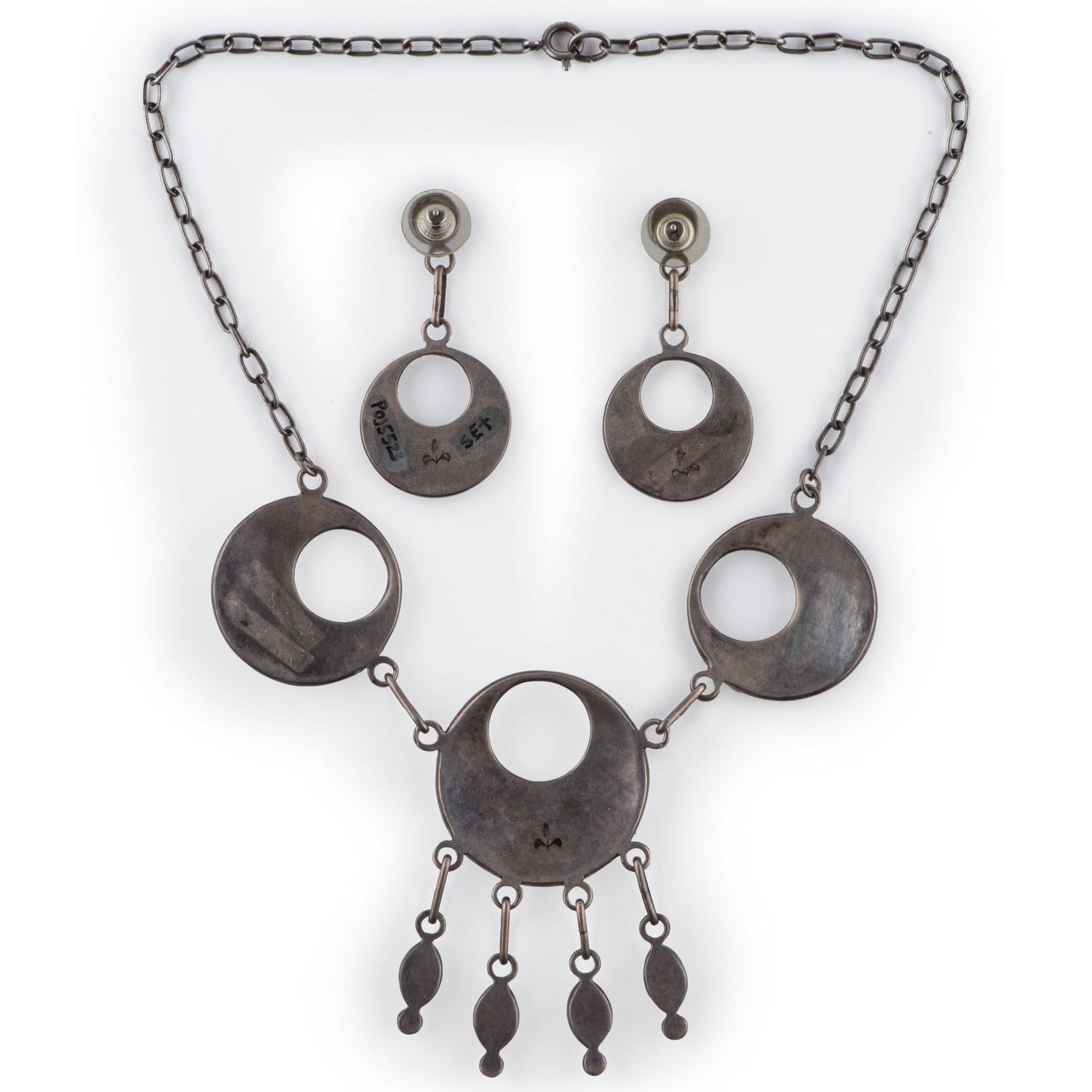 Silver and Turquoise Channel Inlay Necklace and Post Earring Set