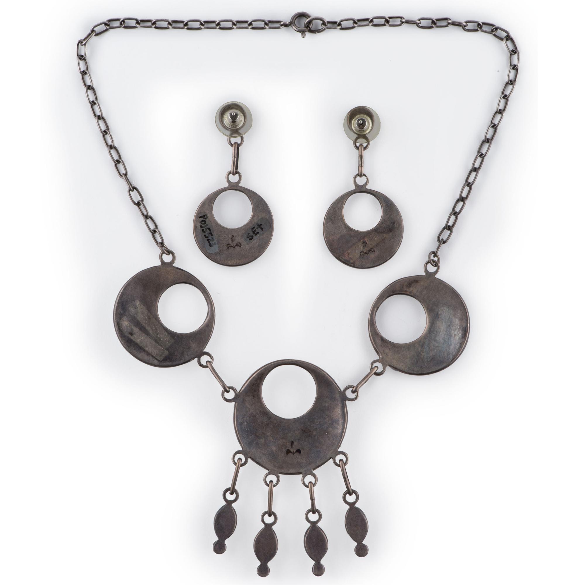 Silver and Turquoise Channel Inlay Necklace and Post Earring Set