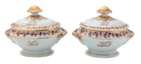 A Pair of English Lowestoft Porcelain Tureens Length 7 1/2 inches. — 19TH CENTURY