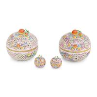 Two Pairs of Herend Reticulated Porcelain Boxes
