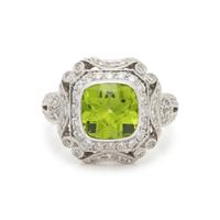 WHITE GOLD, DIAMOND, AND PERIDOT RING
