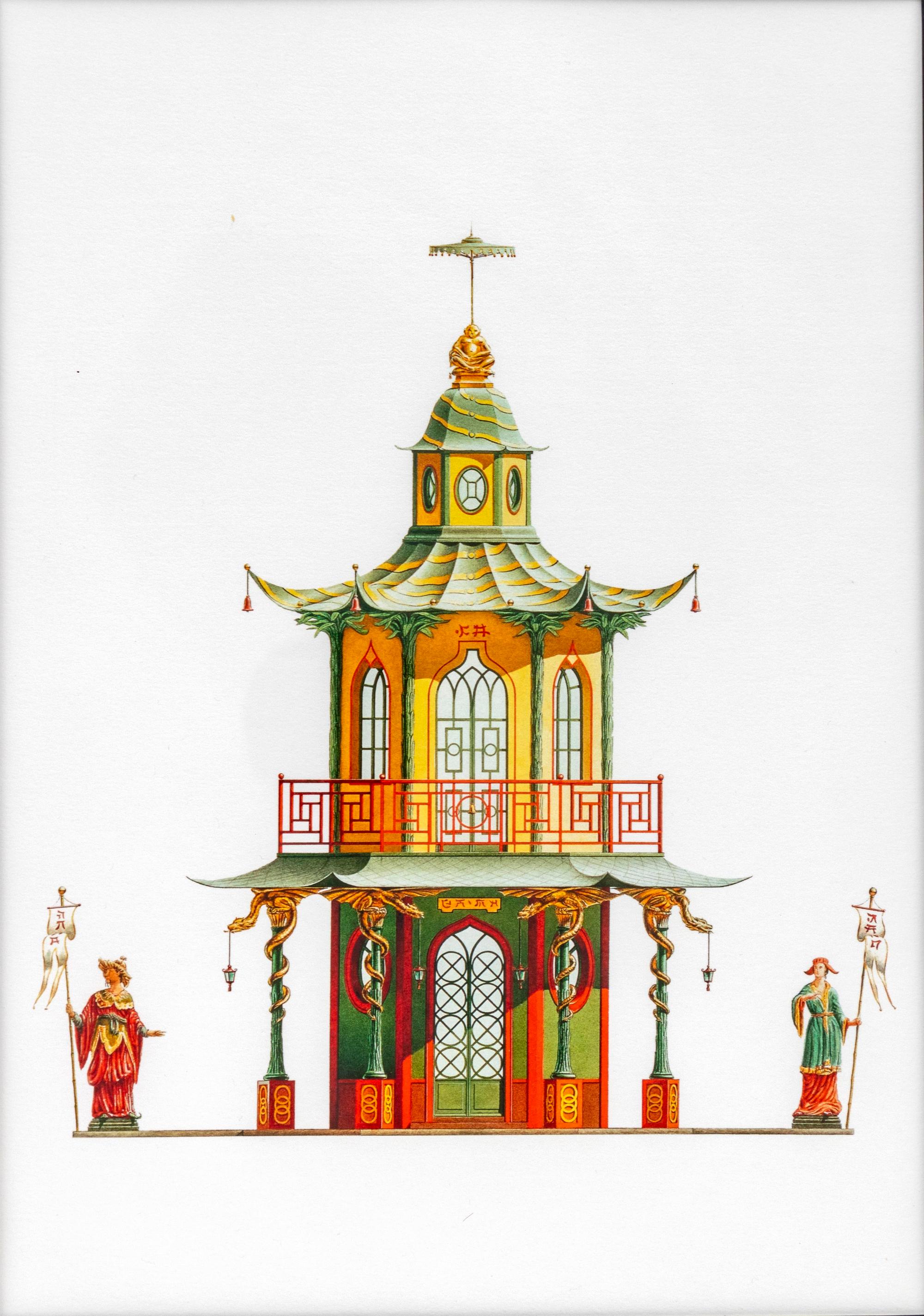 A Group of Gilt Framed Color Reproductions of Dams & Zega's Watercolors Chinoiseries — 20TH CENTURY