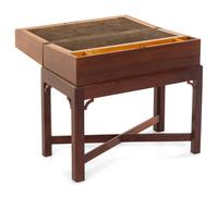 A Chippendale Figured Mahogany and Satinwood Lap Desk on Stand