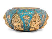 A Pair of Chinese Gilt Bronze Enameled 'Buddhist' Bowls
