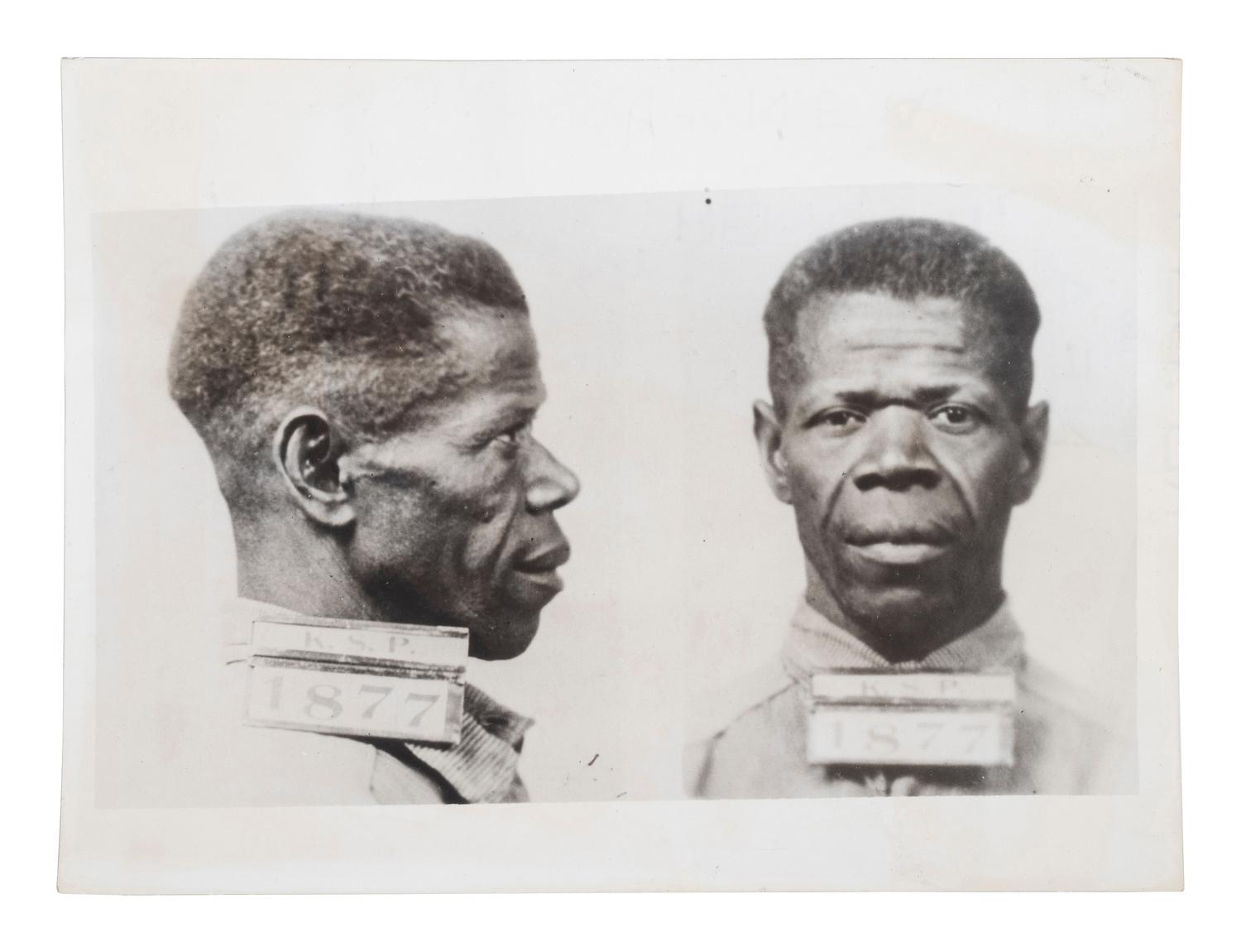 [CRIME & PUNISHMENT]. Mugshot of African American William Quinn, who was imprisoned for close to 30 years as a result of an altercation involving a can of beer. Acme, 1935.