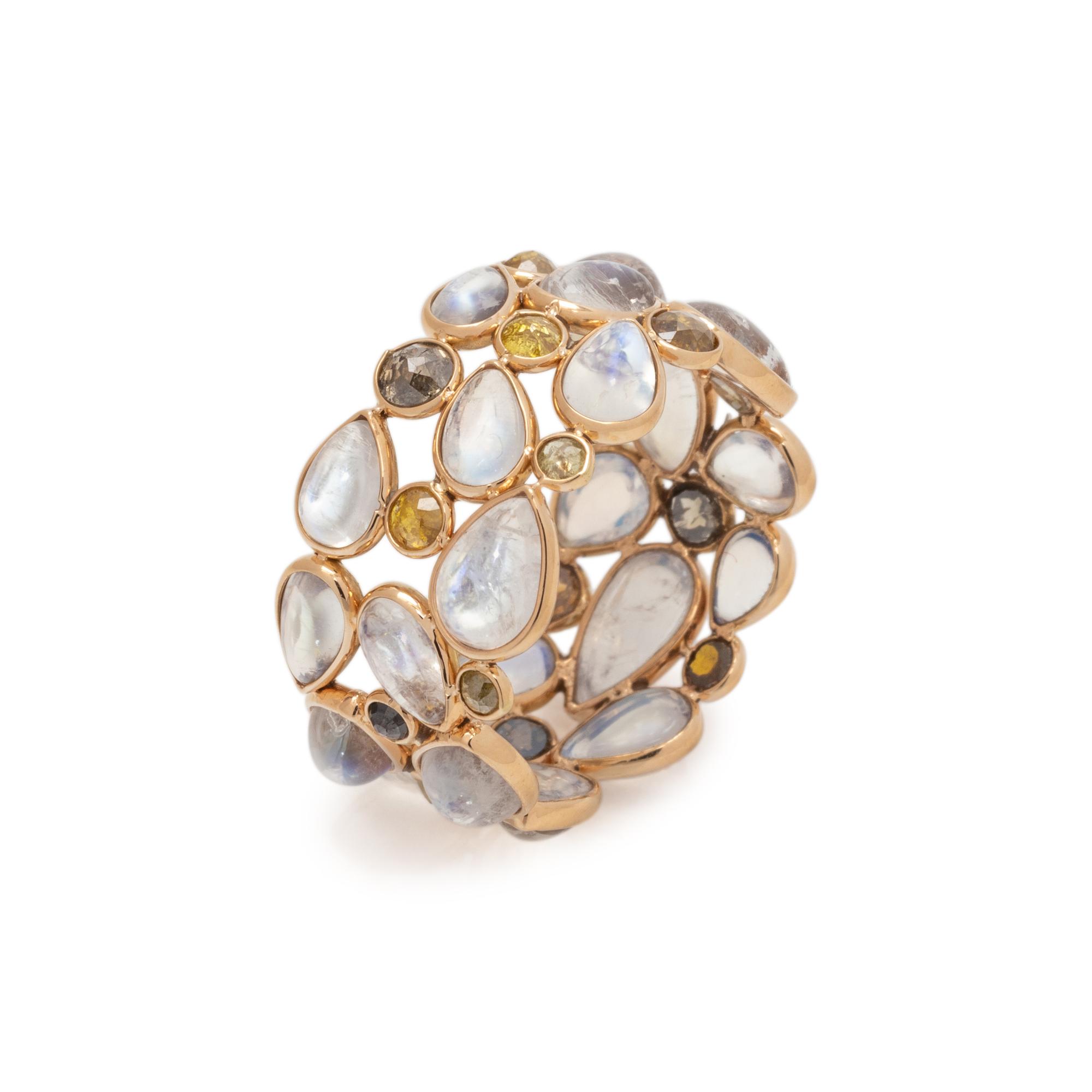 MOONSTONE AND COLORED DIAMOND BAND