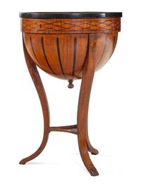 A Biedermeier Parcel Ebonized Burlwood Work Table