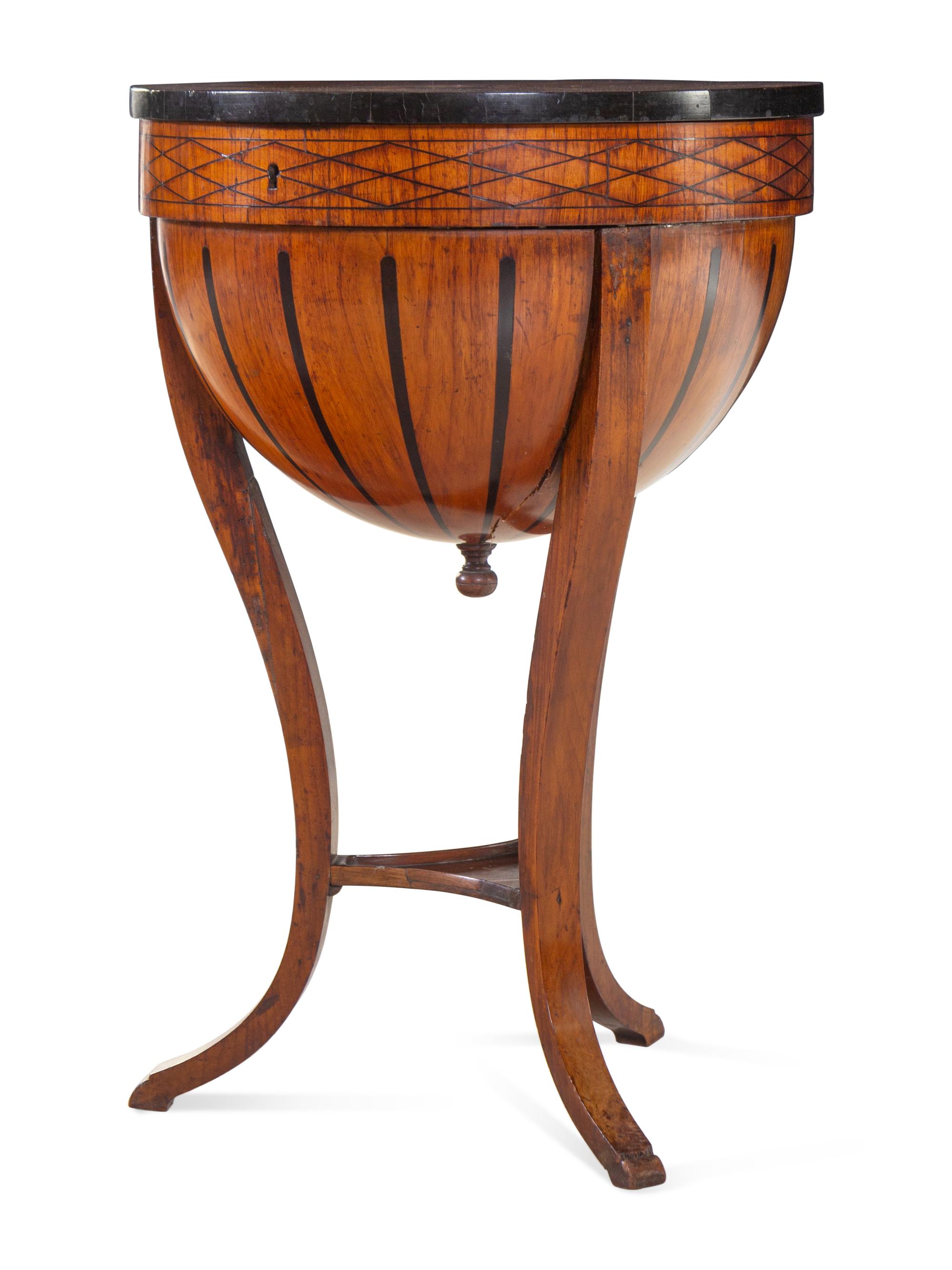 A Biedermeier Parcel Ebonized Burlwood Work Table