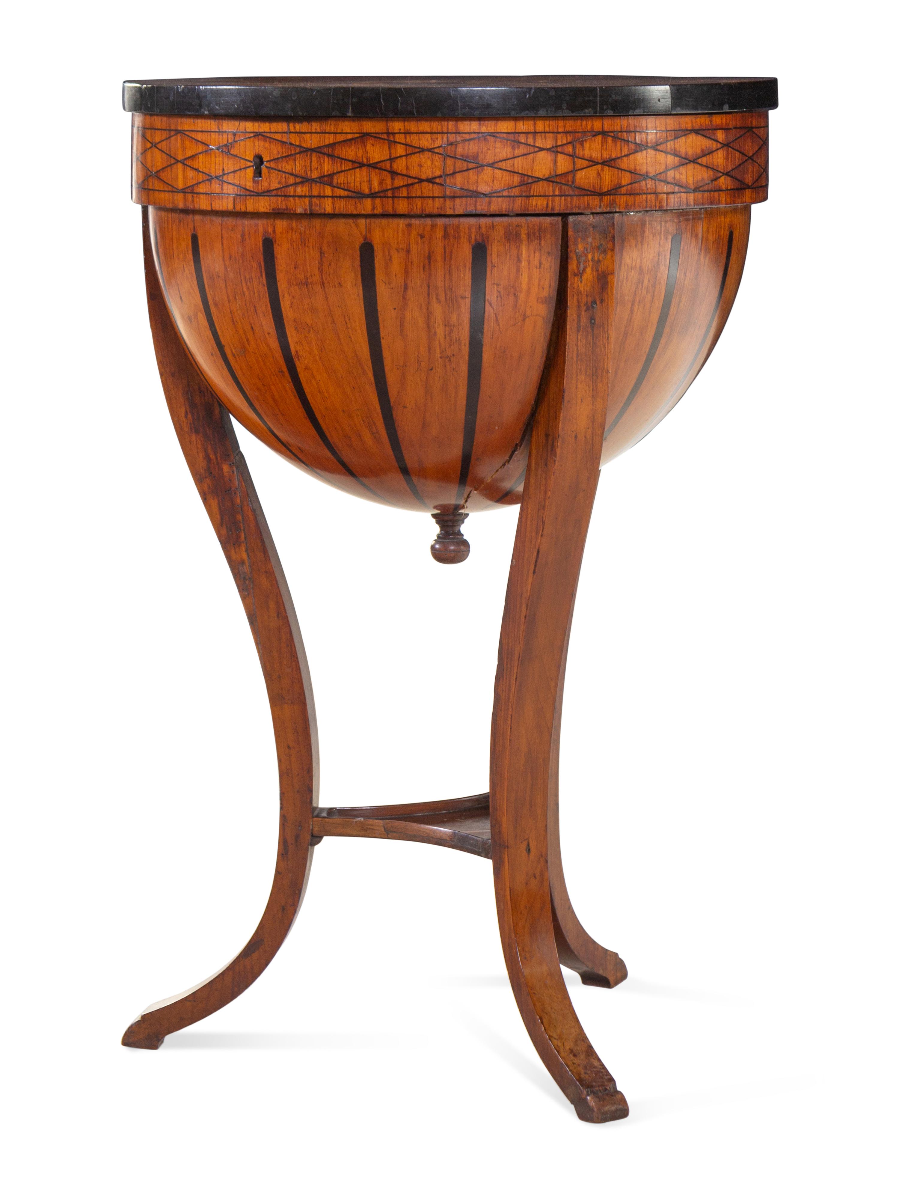 A Biedermeier Parcel Ebonized Burlwood Work Table
