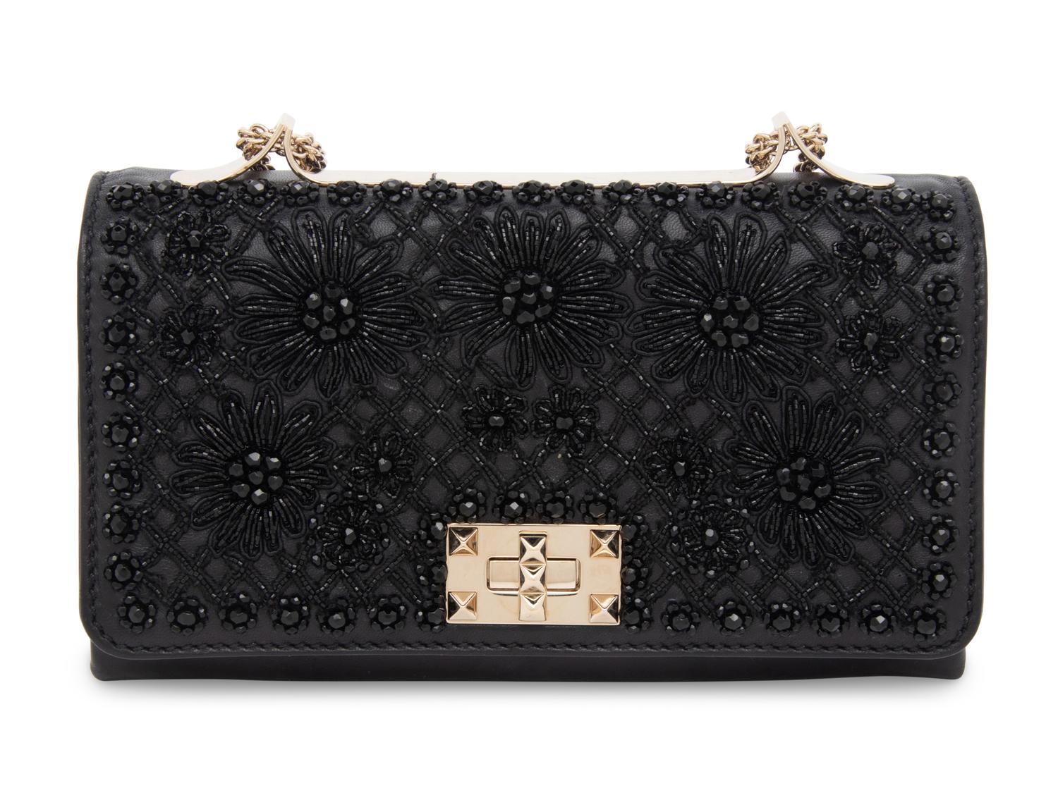 VALENTINO, EMBELLISHED BLACK FLAP BAG
