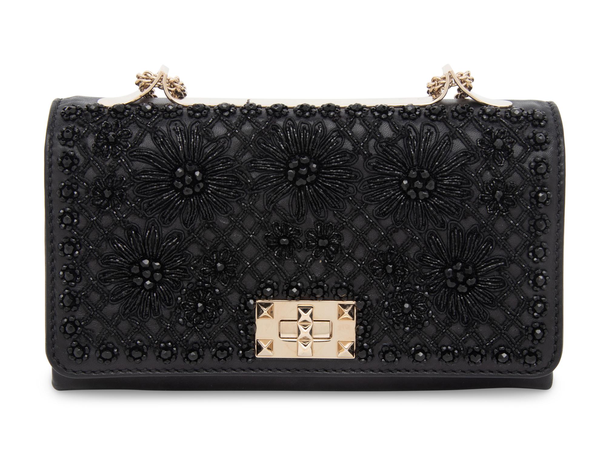 VALENTINO, EMBELLISHED BLACK FLAP BAG