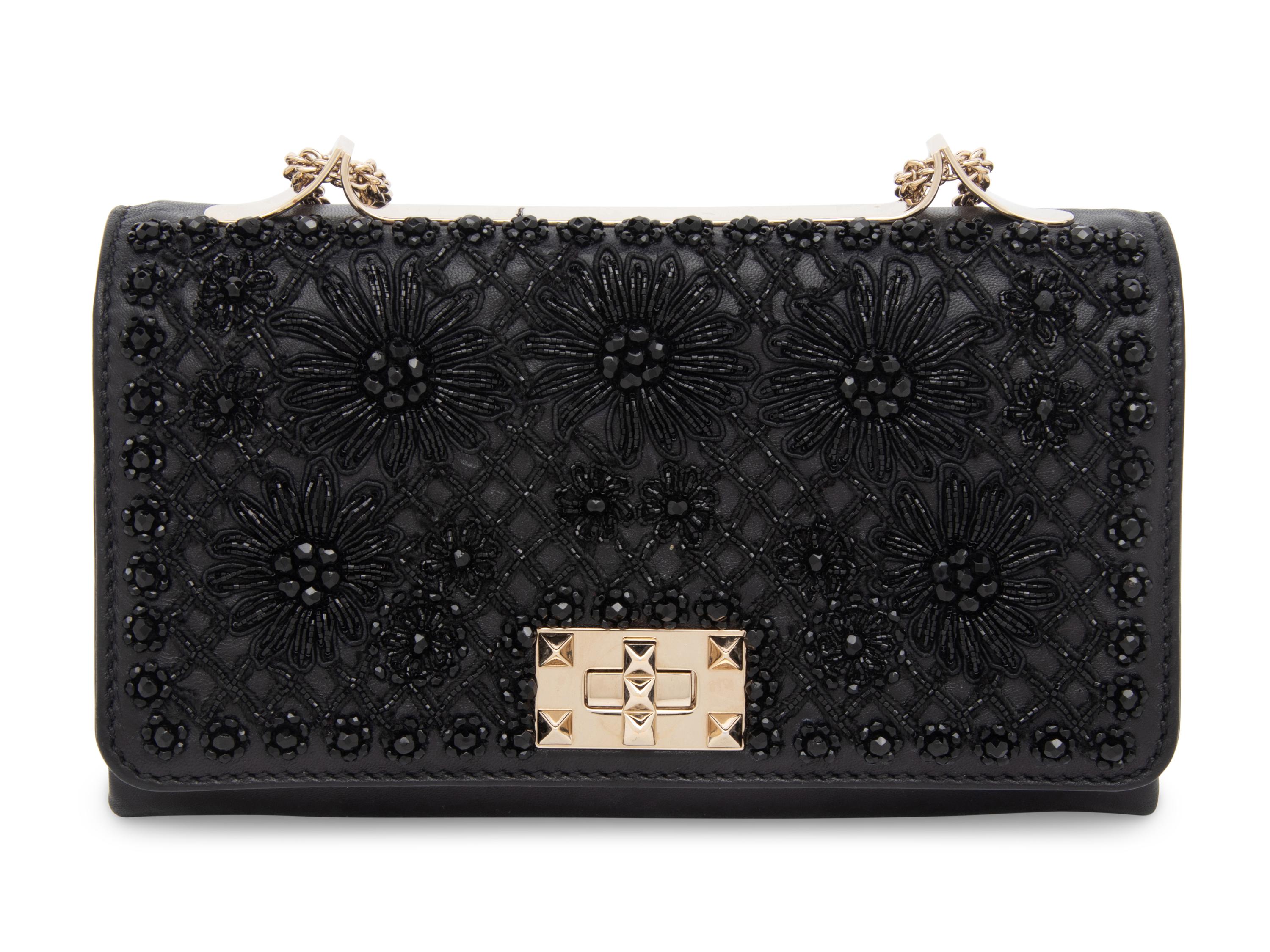 VALENTINO, EMBELLISHED BLACK FLAP BAG
