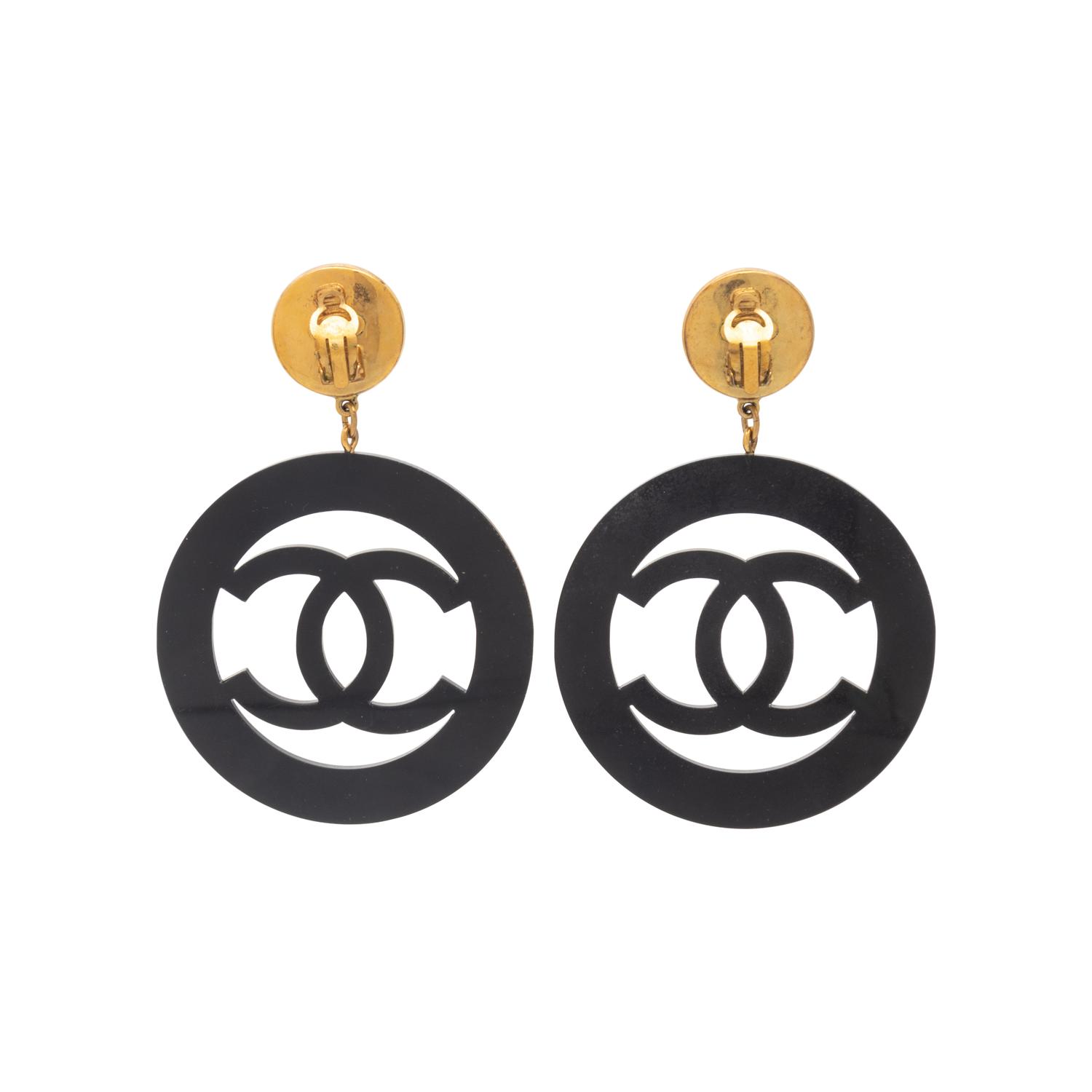 Chanel Faux Pearl & Oversized Logo Ear Clips