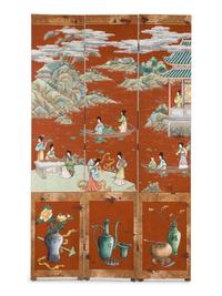 A Chinese Six-Panel Watercolor on Paper Mounted Screen — EARLY 20TH CENTURY