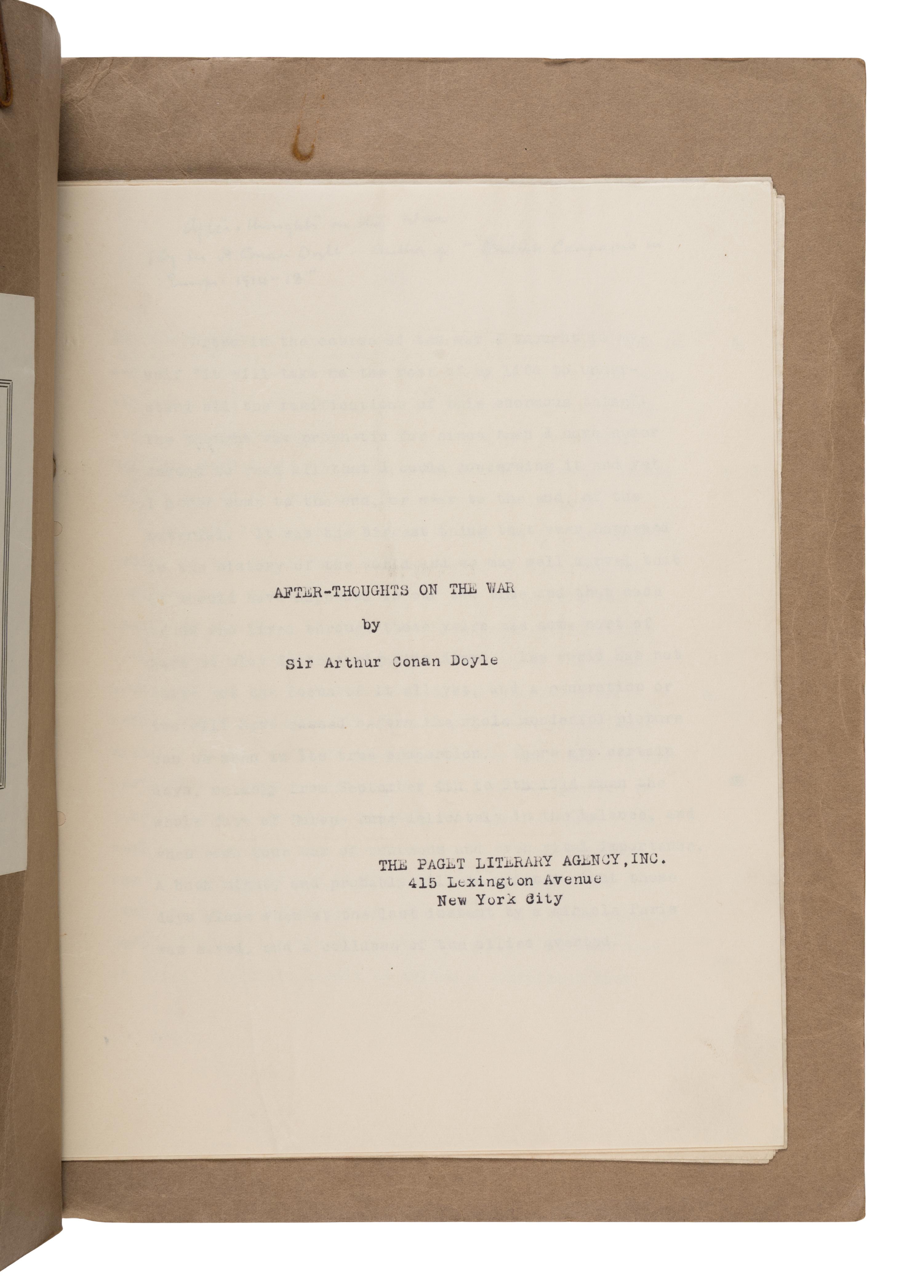Doyle, Arthur Conan (1859-1930). A pair of typescript articles with holograph emendations in Doyle's hand, comprising: