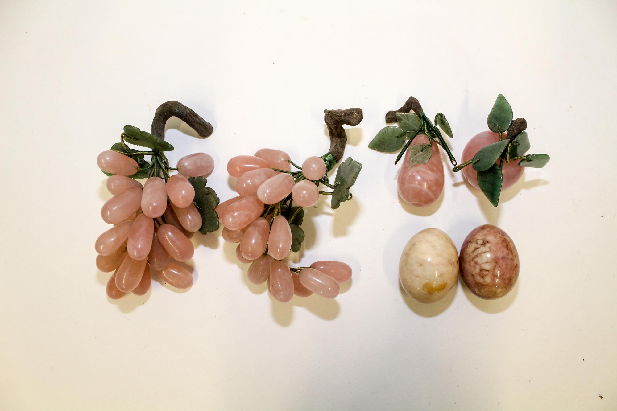A Group of Hardstone Fruit. Width of largest 6 1/2 inches.