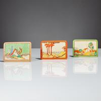 Clarice Cliff (English, 1899–1972) — Three Advertising Plaques, Chalet, Coral Firs and Brookfields patterns