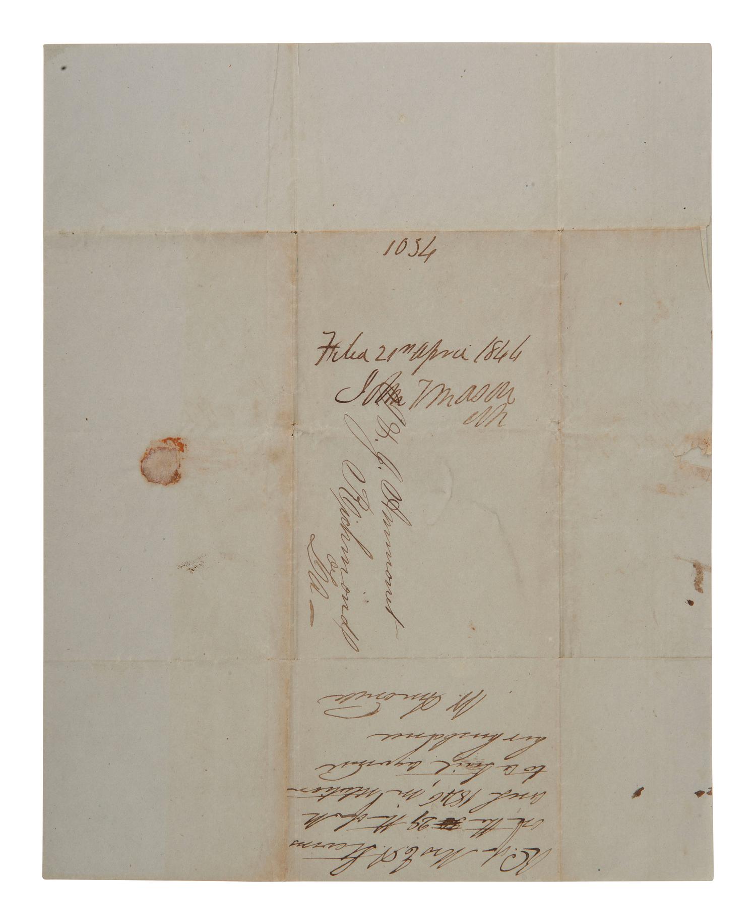 [ENSLAVEMENT]. 1846 letter from LA wife asking for separation of property incl. 7 enslaved people.