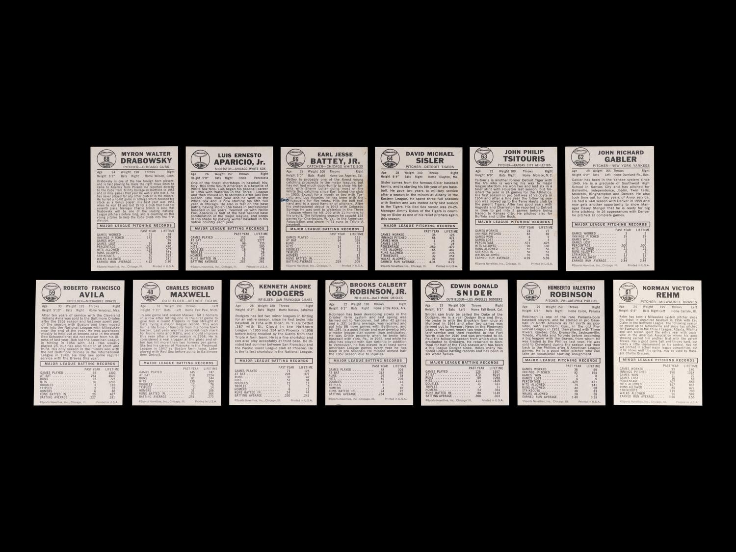 A Group of 13 1960 Leaf Baseball Cards Including Multiple Hall of Famers (Duke Snider and Brooks Robinson),