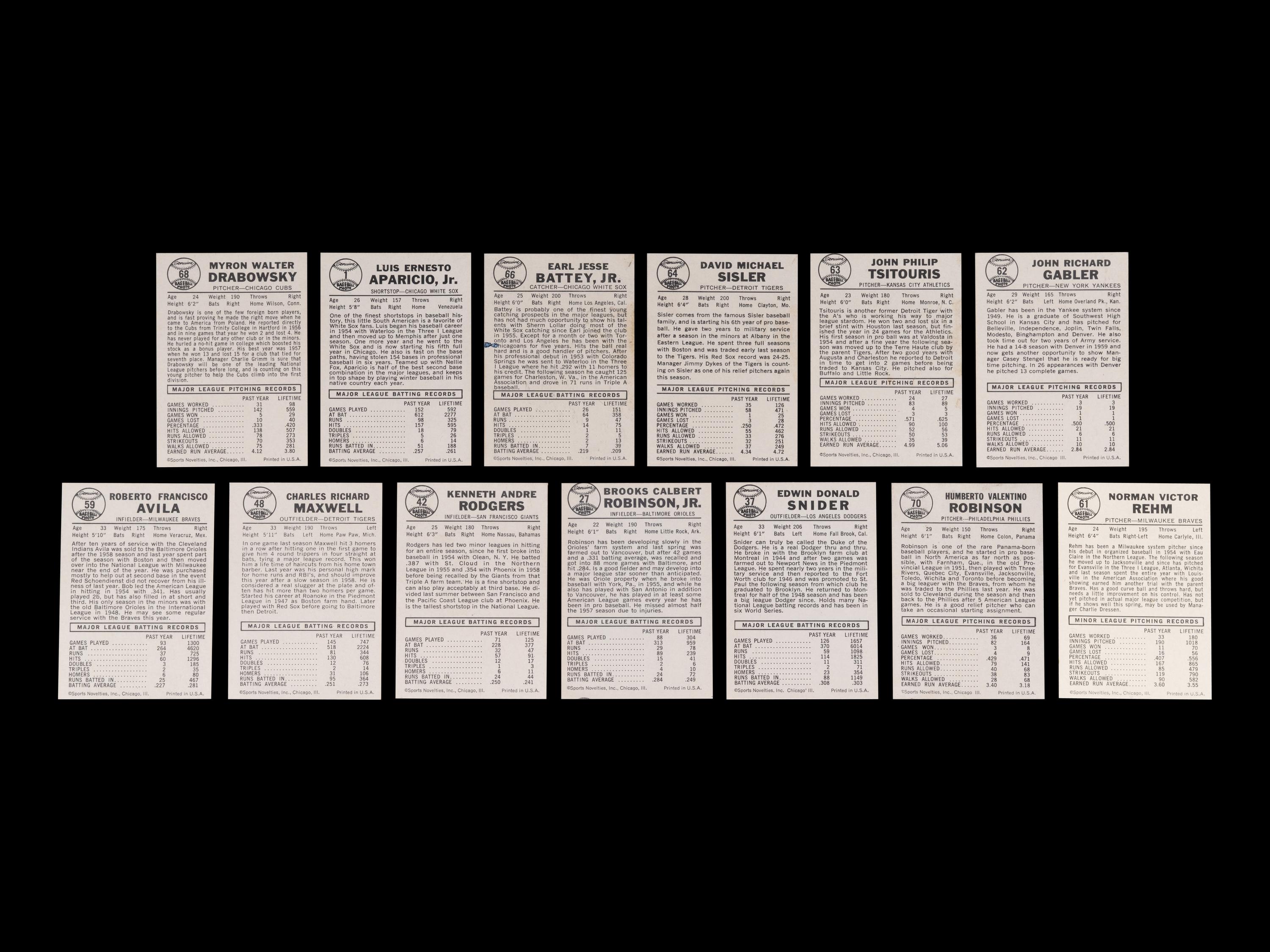 A Group of 13 1960 Leaf Baseball Cards Including Multiple Hall of Famers (Duke Snider and Brooks Robinson),