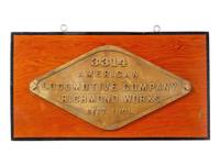 Two Painted Metal American Locomotive Company: Richmond Works Locomotive Badges for MR & BT Railroad.