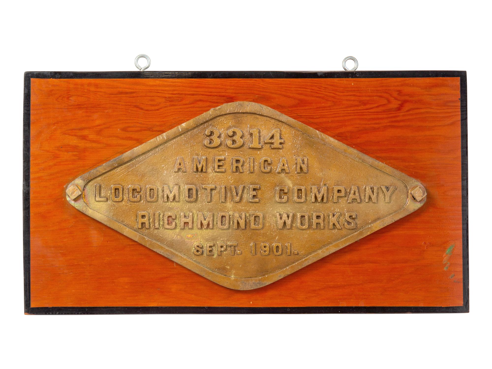 Two Painted Metal American Locomotive Company: Richmond Works Locomotive Badges for MR & BT Railroad.