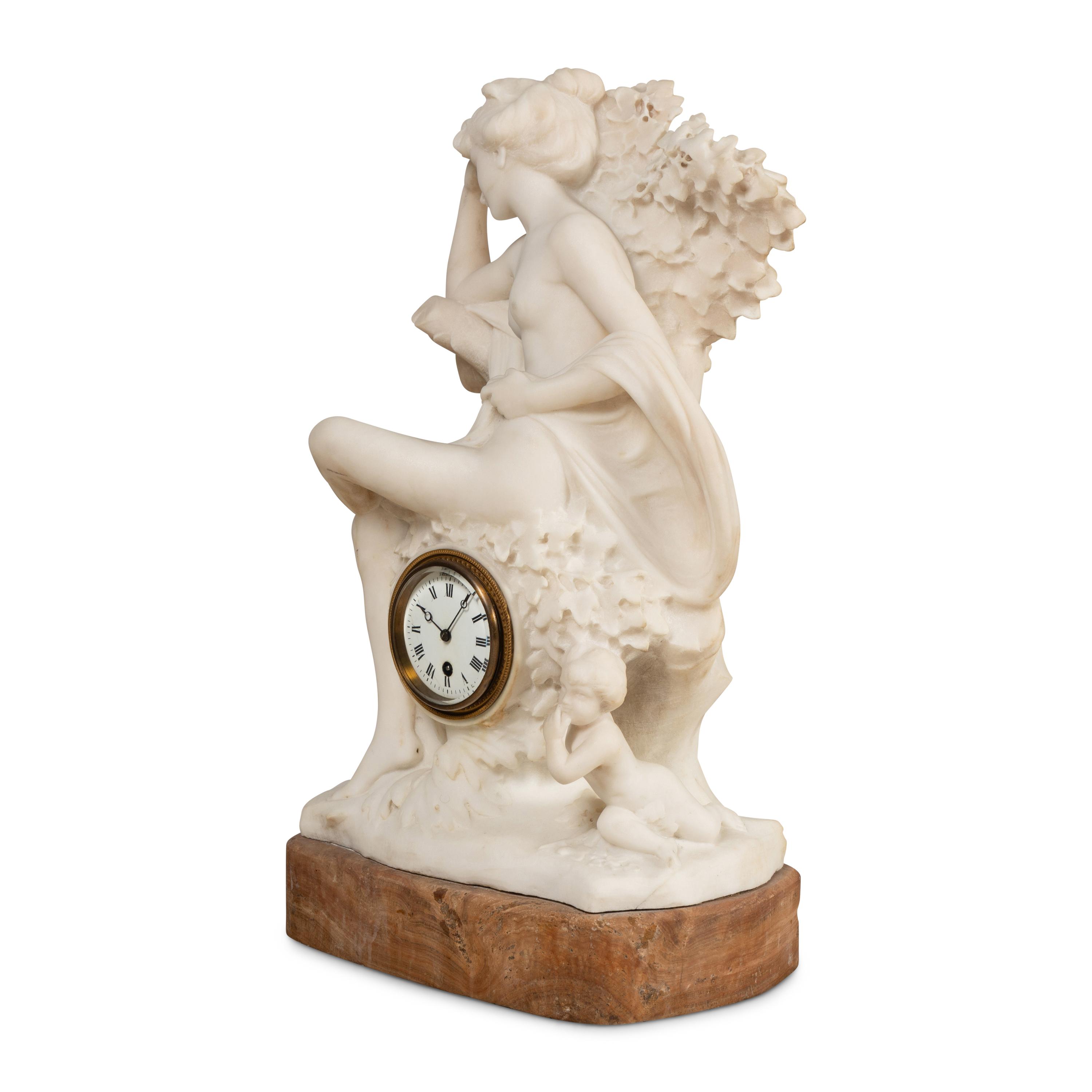 A Carved Marble Figural Mantel Clock