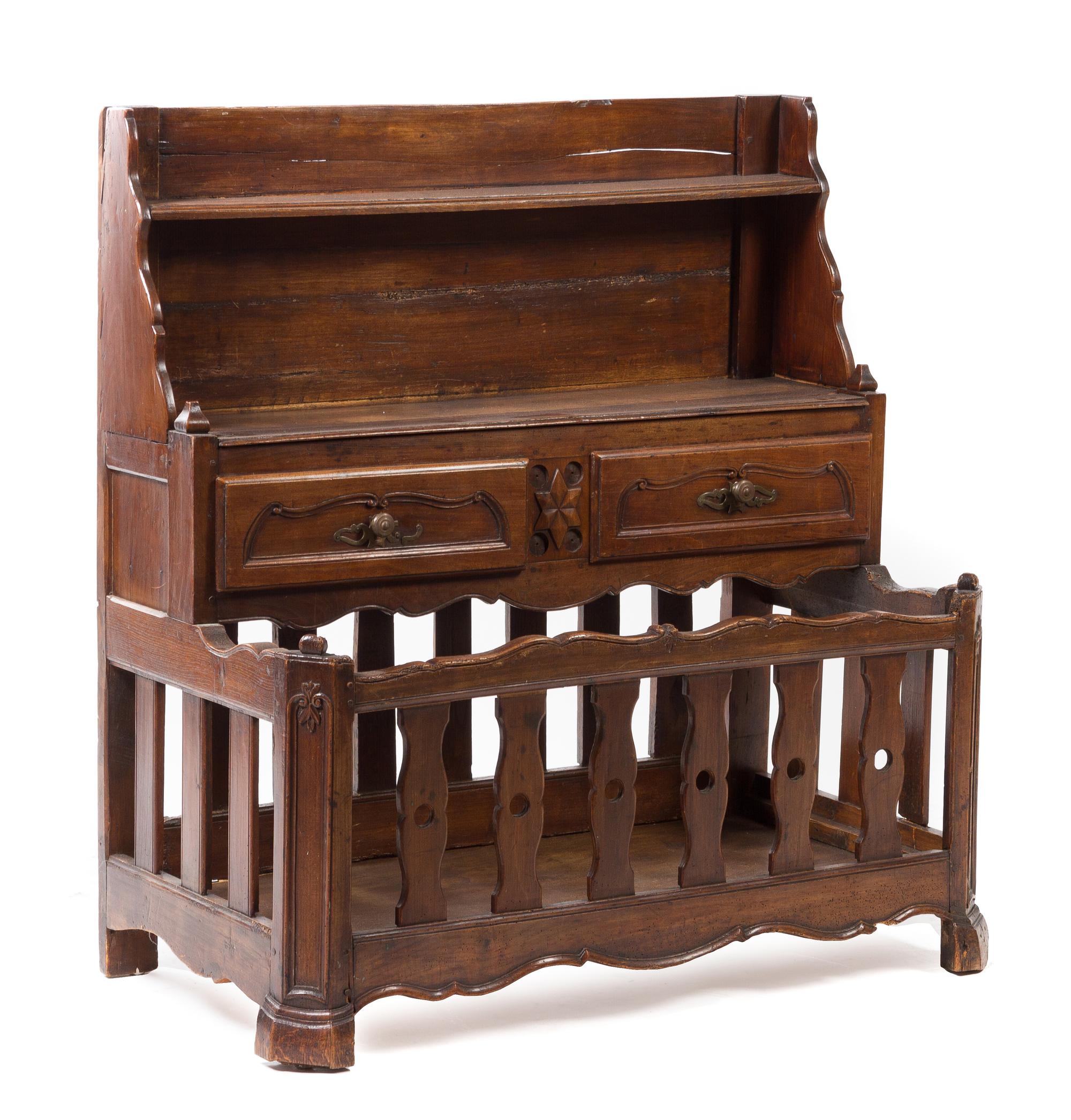 A French Provincial Oak Side Cabinet Height 41 7/8 x width 39 x depth 20 inches.