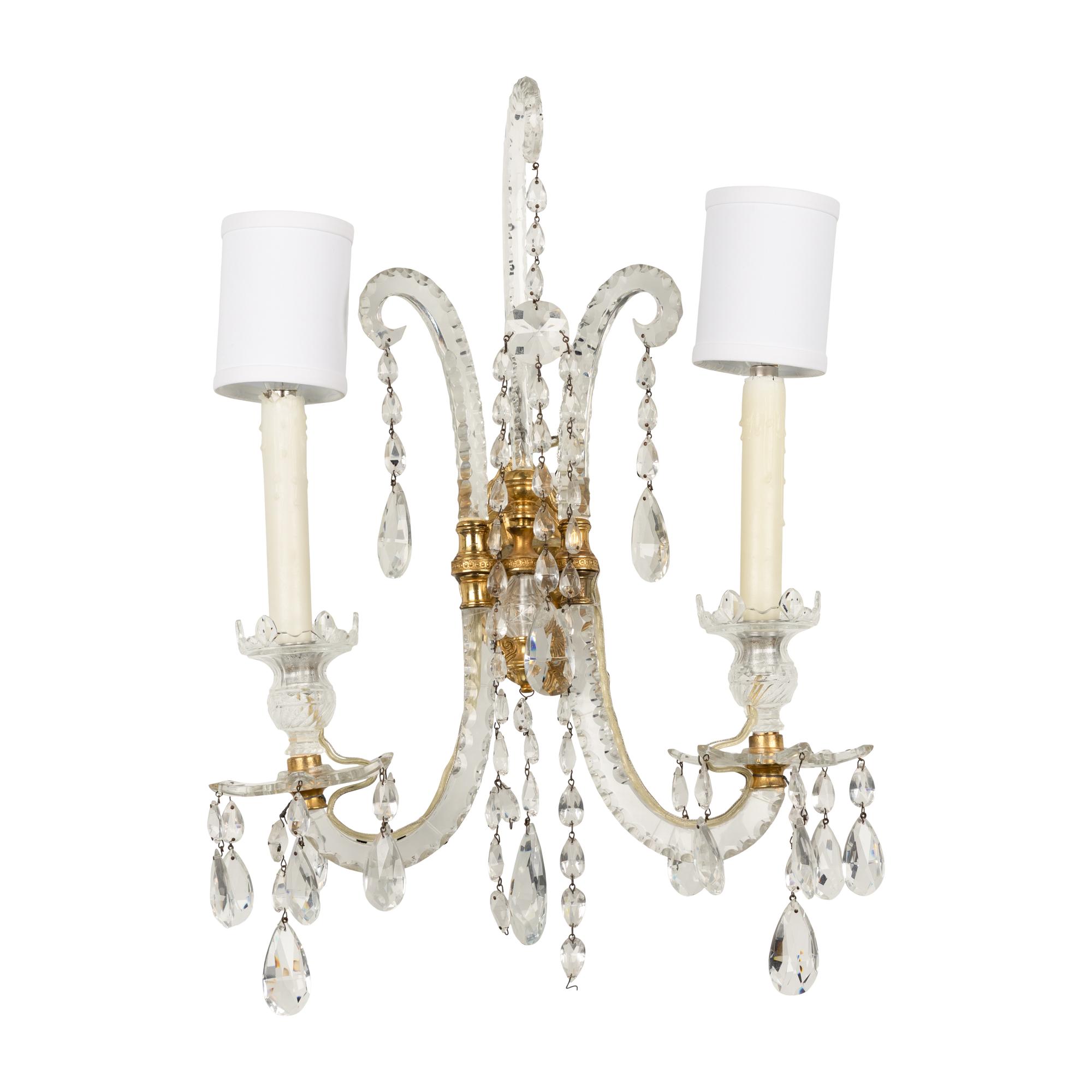 A Pair of Cut Glass Two-Light Sconces