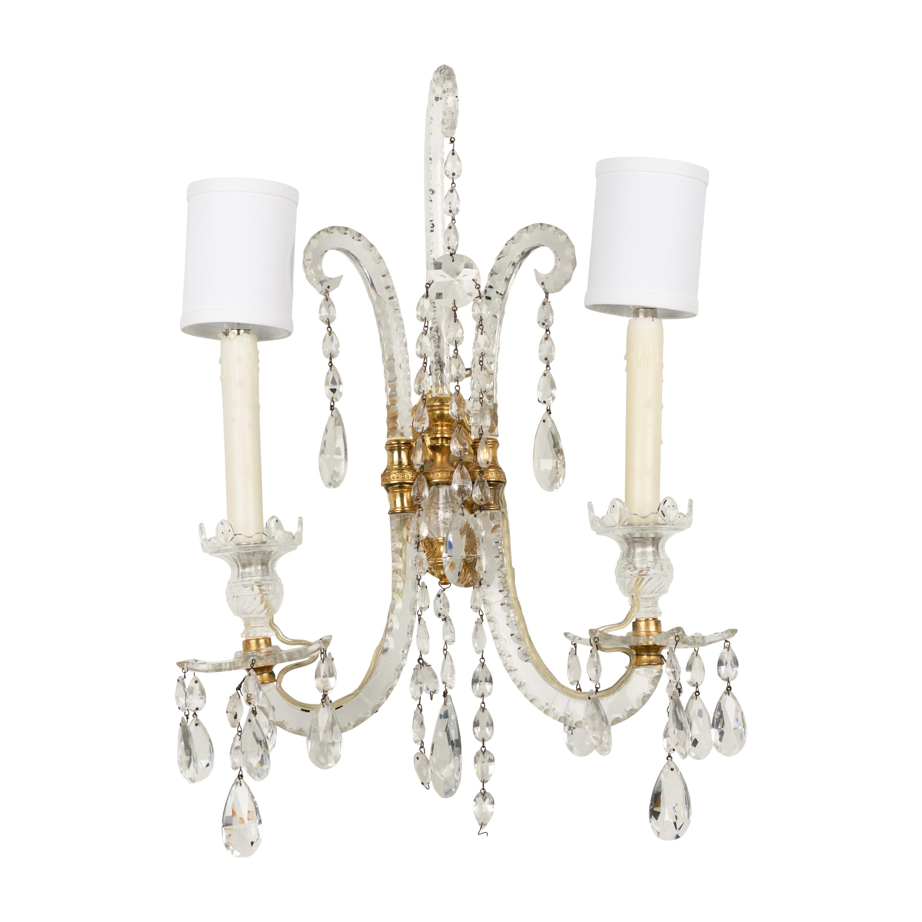A Pair of Cut Glass Two-Light Sconces