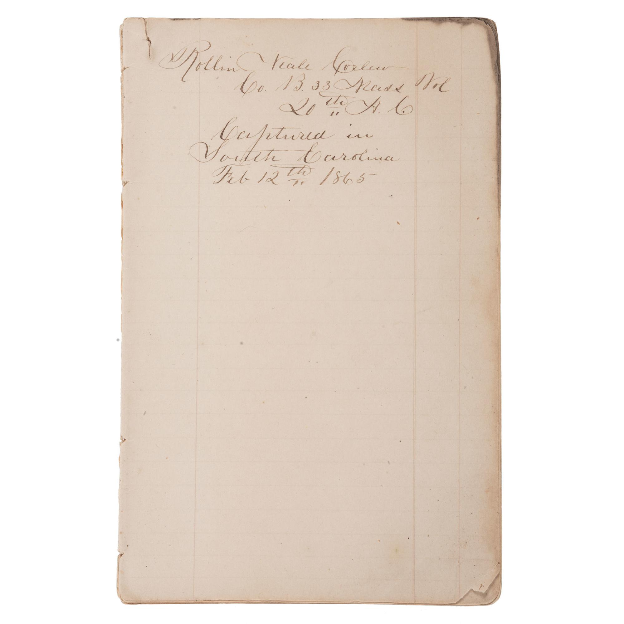 Rollin Neale Corlew, 33rd Massachusetts Volunteers, 1865 Diary, Captured in South Carolina