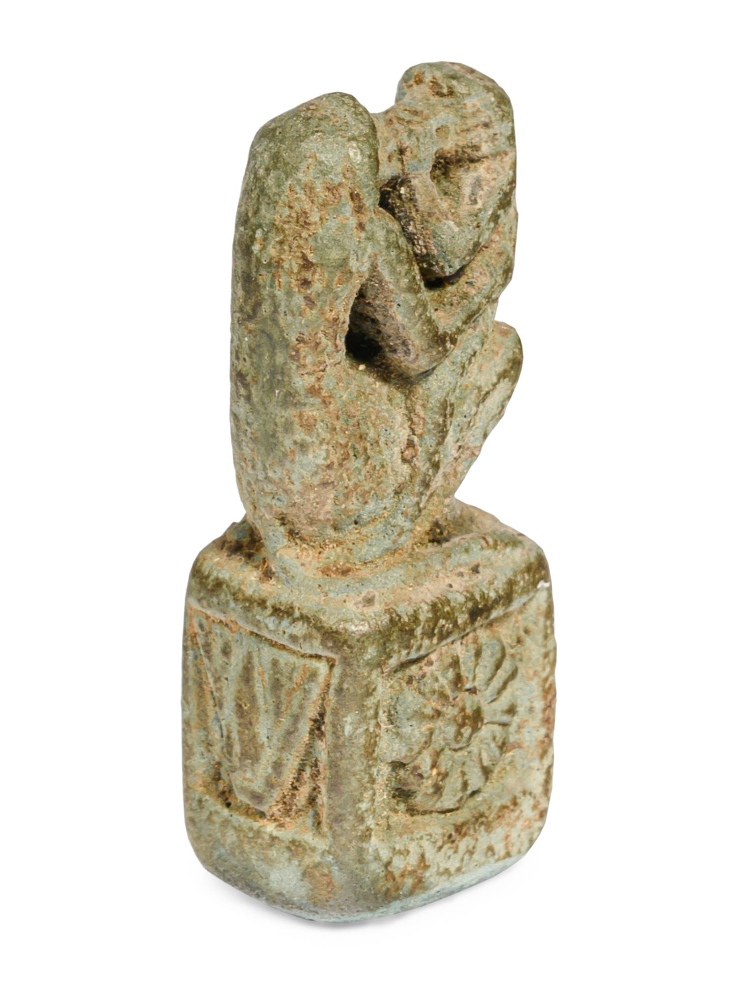 An Egyptian Faience of Kissing Baboons Amulet