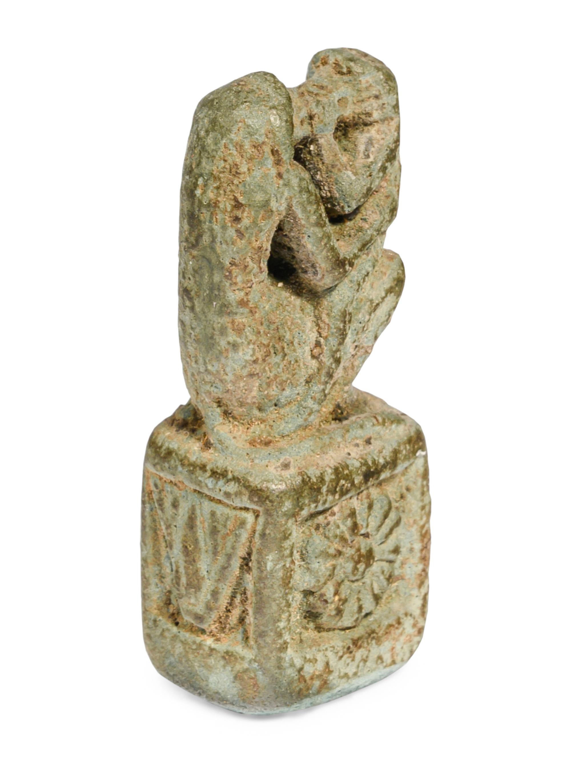 An Egyptian Faience of Kissing Baboons Amulet
