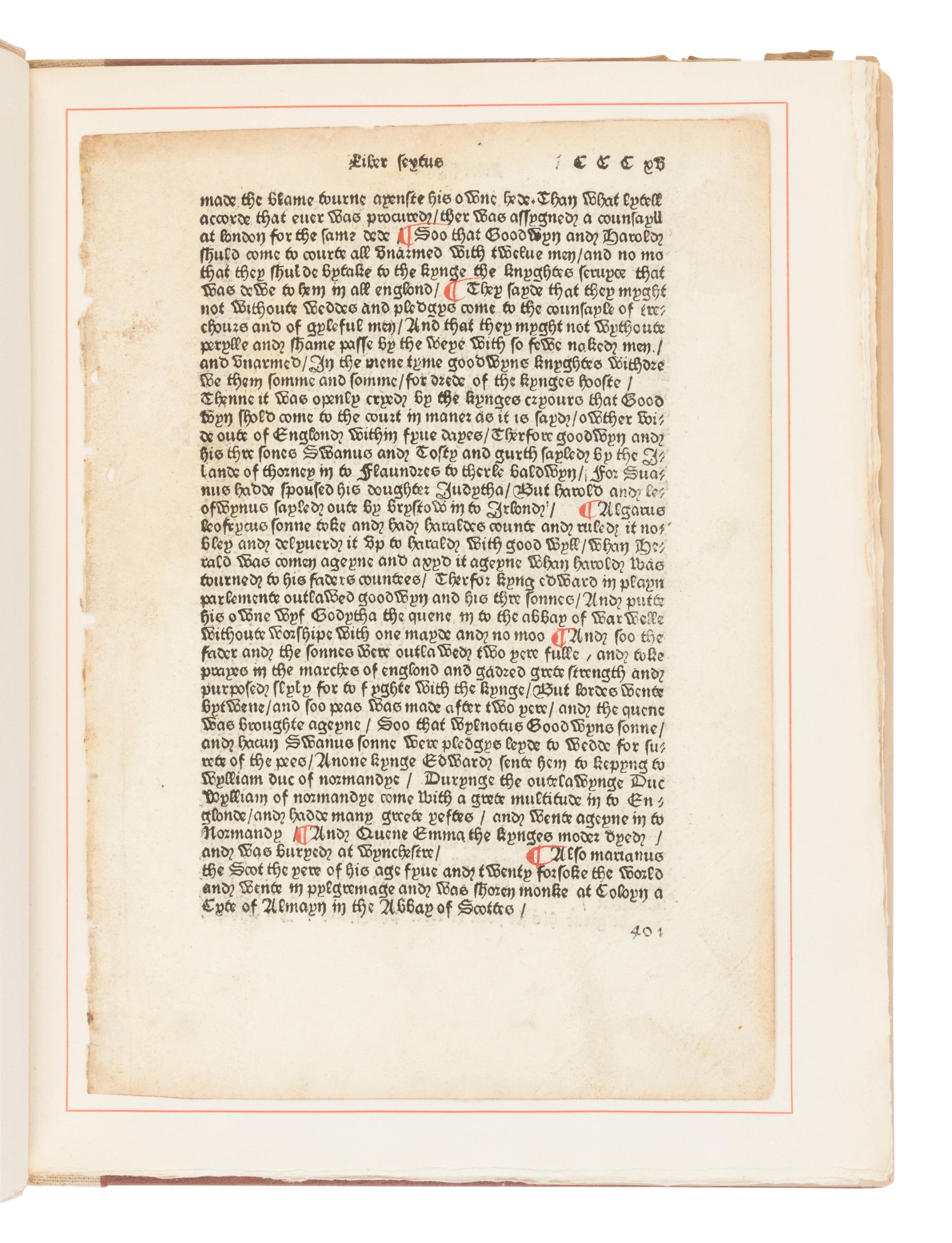 [LEAF BOOK]. -- [CAXTON, William (ca 1422-1491 or 1492)]. An Original Leaf from the Polycronicon Printed by William Caxton at Westminster in the Year 1482 . San Francisco: The Grabhorn Press for The Book Club of California, 1938.