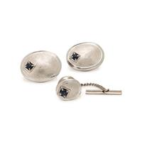White Gold and Sapphire Cufflinks and Tie Pin Set
