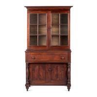 A Federal Turned and Paneled Cherrywood Glazed Stepback Cupboard