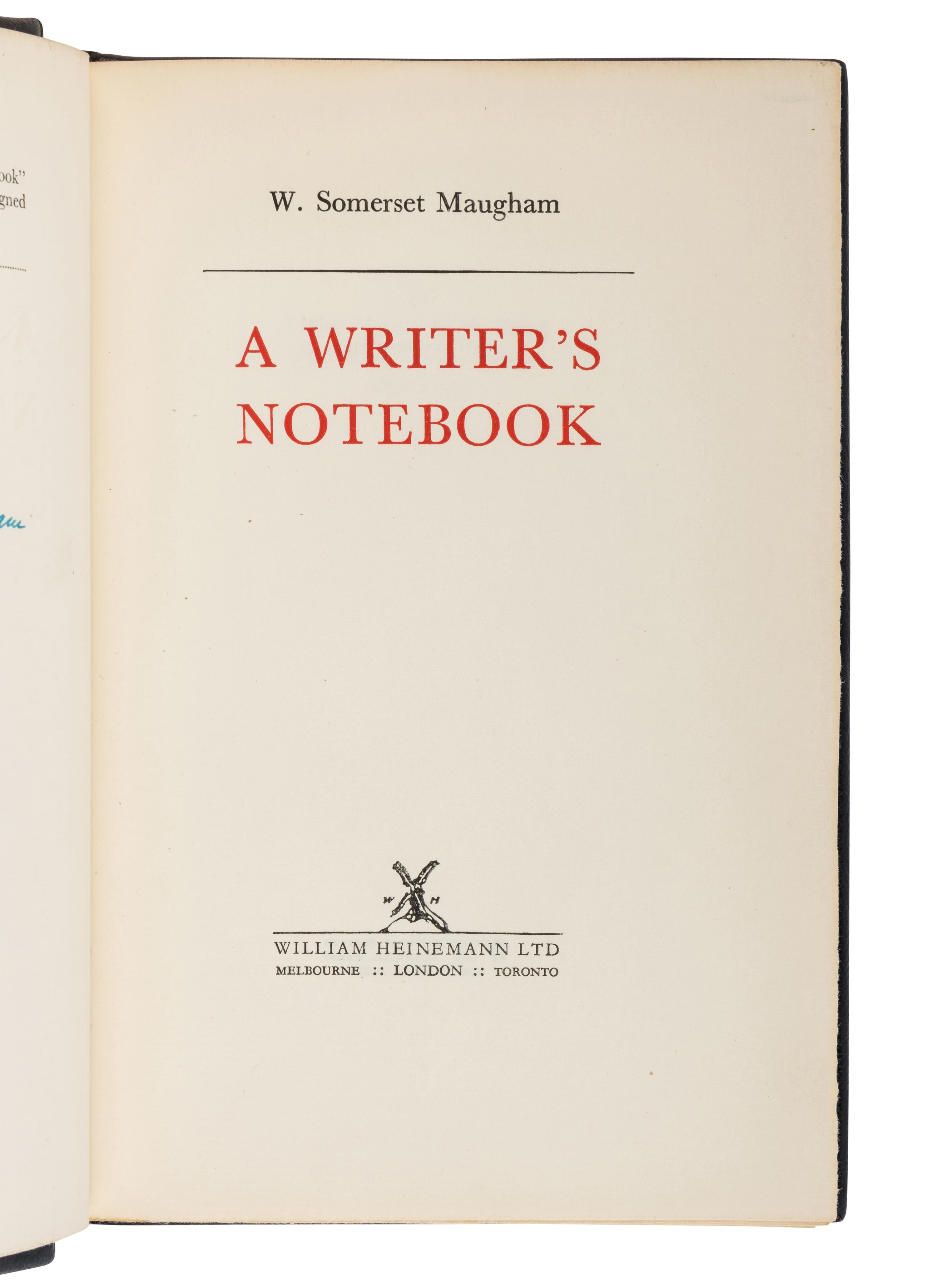 MAUGHAM, William Somerset (1874-1965). A Writer's Notebook . Melbourne, London & Toronto: William Heinemann Ltd., [1949].