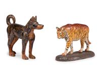 A Folk Art Carved and Painted Wood Dog and Tiger