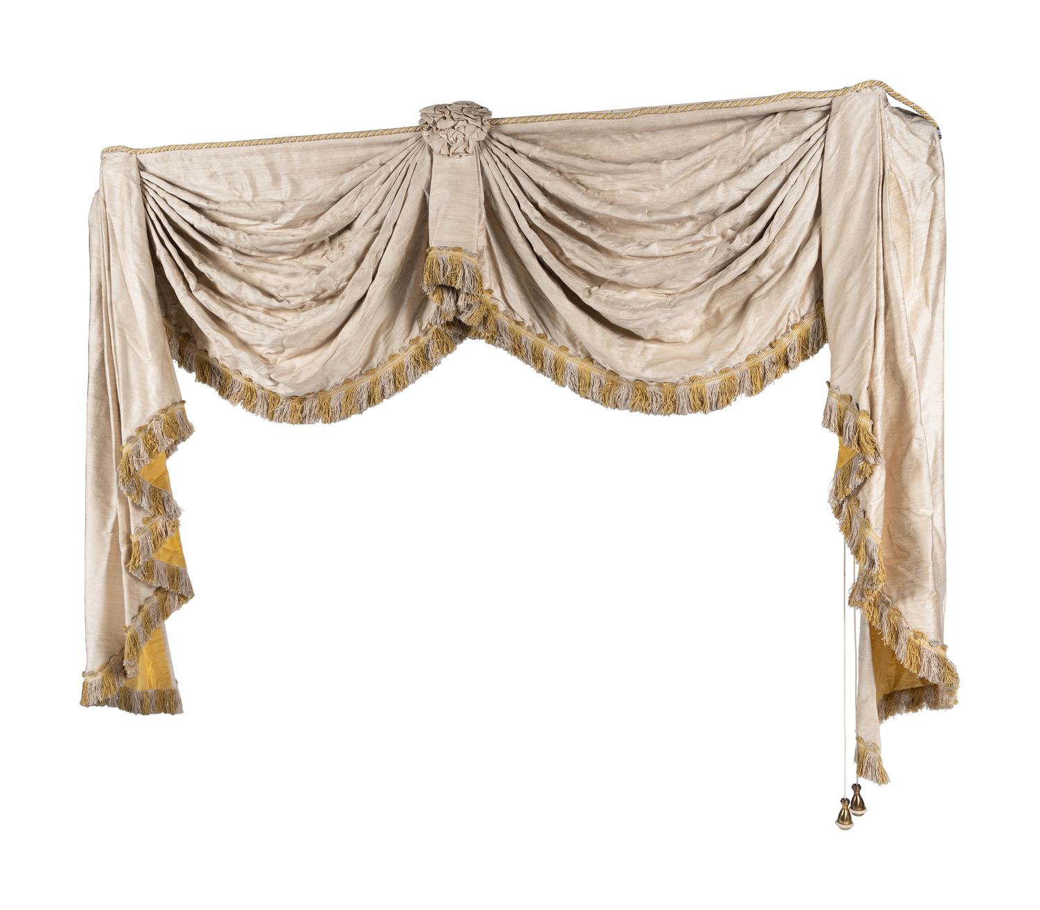 A Set of Three Drapery Panels and Two Drapery Valances