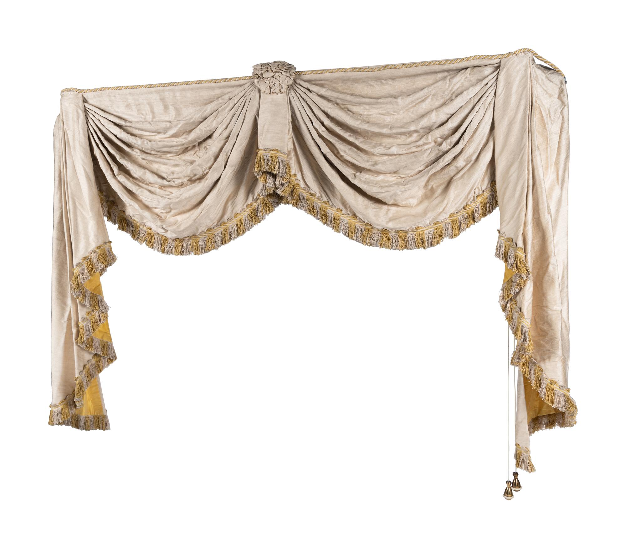 A Set of Three Drapery Panels and Two Drapery Valances