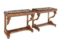 A Near Pair of North European Neoclassical Walnut Console Tables