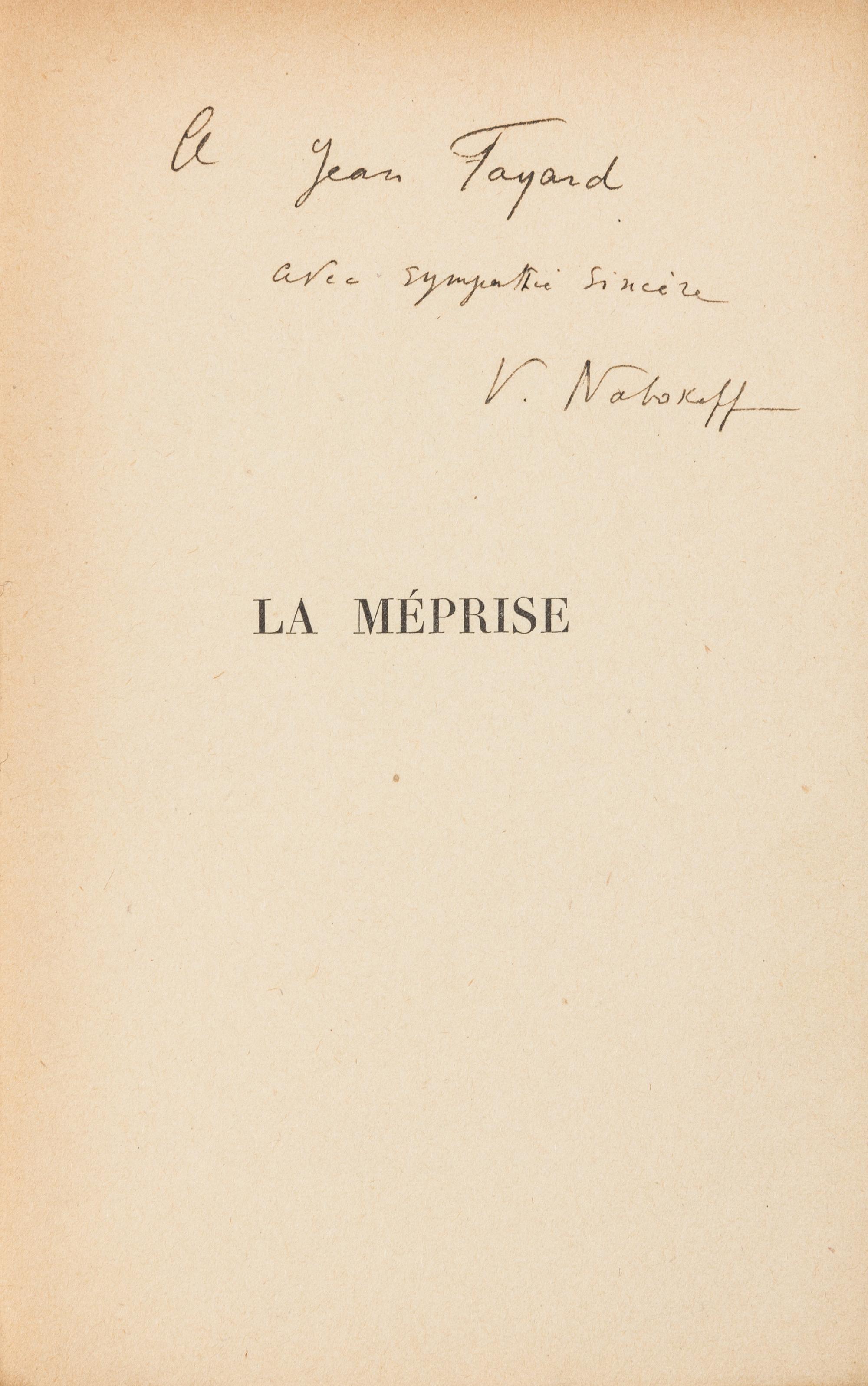 NABOKOV, Vladimir (1899-1977). La Méprise. [Despair.] Paris: Gallimard, 1939. PRESENTATION COPY. A SUPERB ASSOCIATION COPY.
