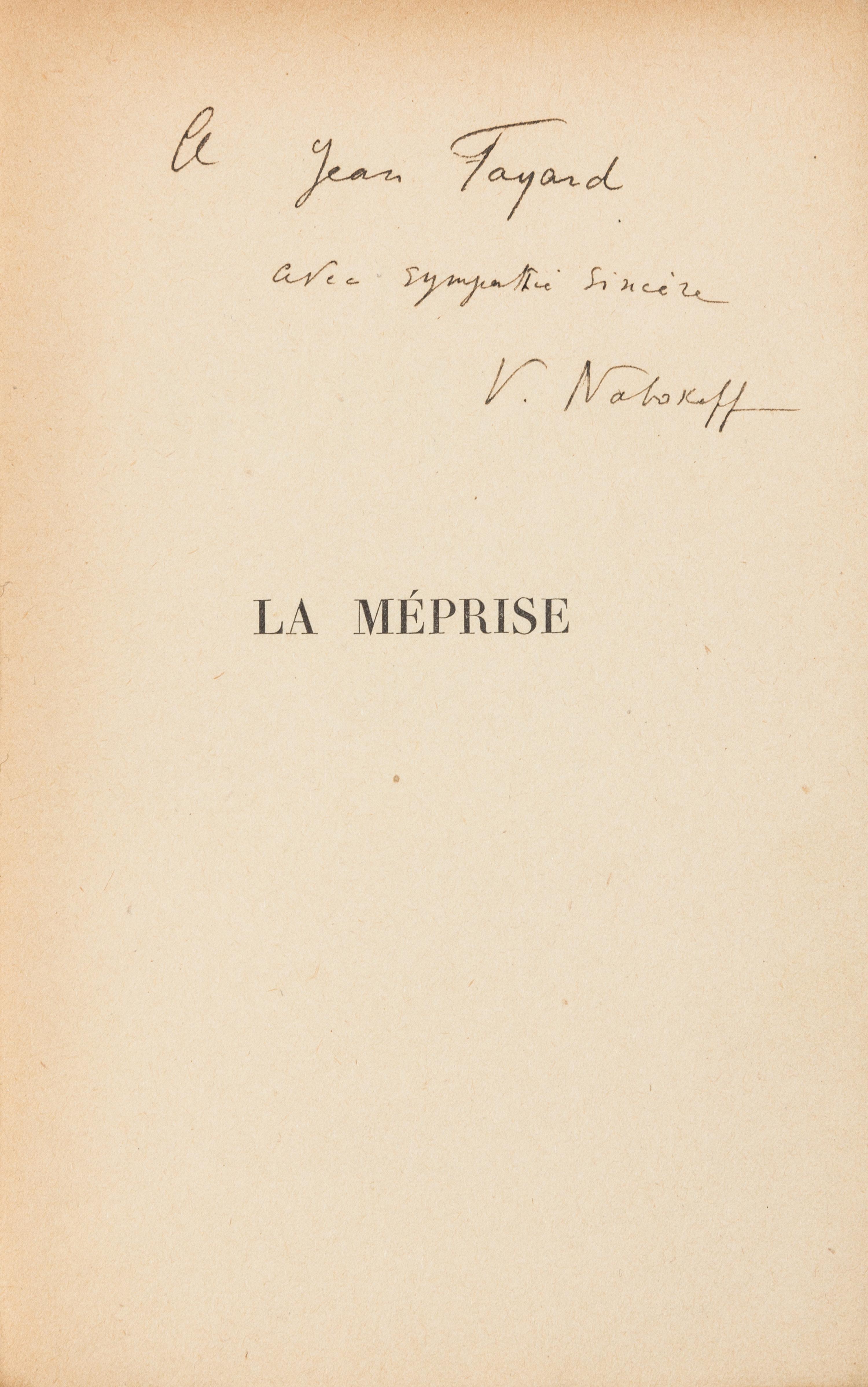 NABOKOV, Vladimir (1899-1977). La Méprise. [Despair.] Paris: Gallimard, 1939. PRESENTATION COPY. A SUPERB ASSOCIATION COPY.