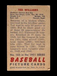 A 1951 Bowman Ted Williams Baseball Card No. 165