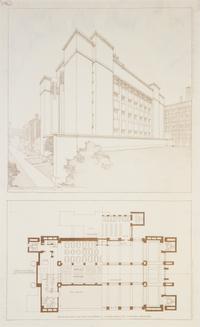 WRIGHT, FRANK LLOYD. Tafel XXXIII... 3 blueprint lithos from the Wasmuth portfolio. Framed.