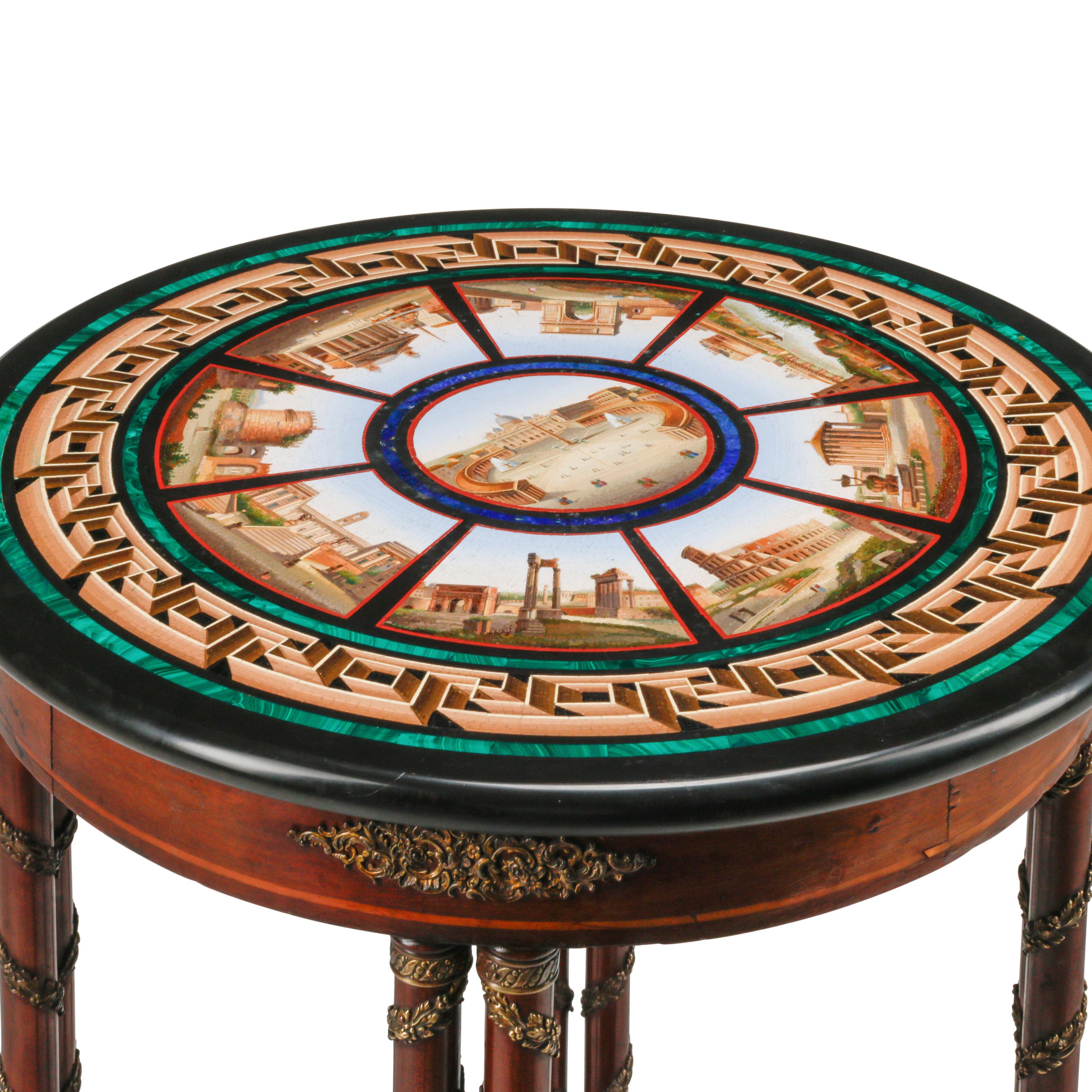 An Italian Micromosaic Plaque-Inset and Gilt Bronze Mounted Table