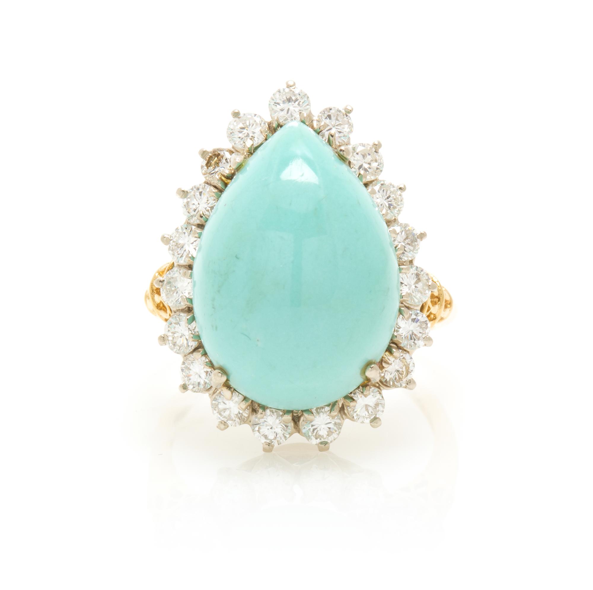 A Yellow Gold, Turquoise and Diamond Ring, 4.50 dwts.