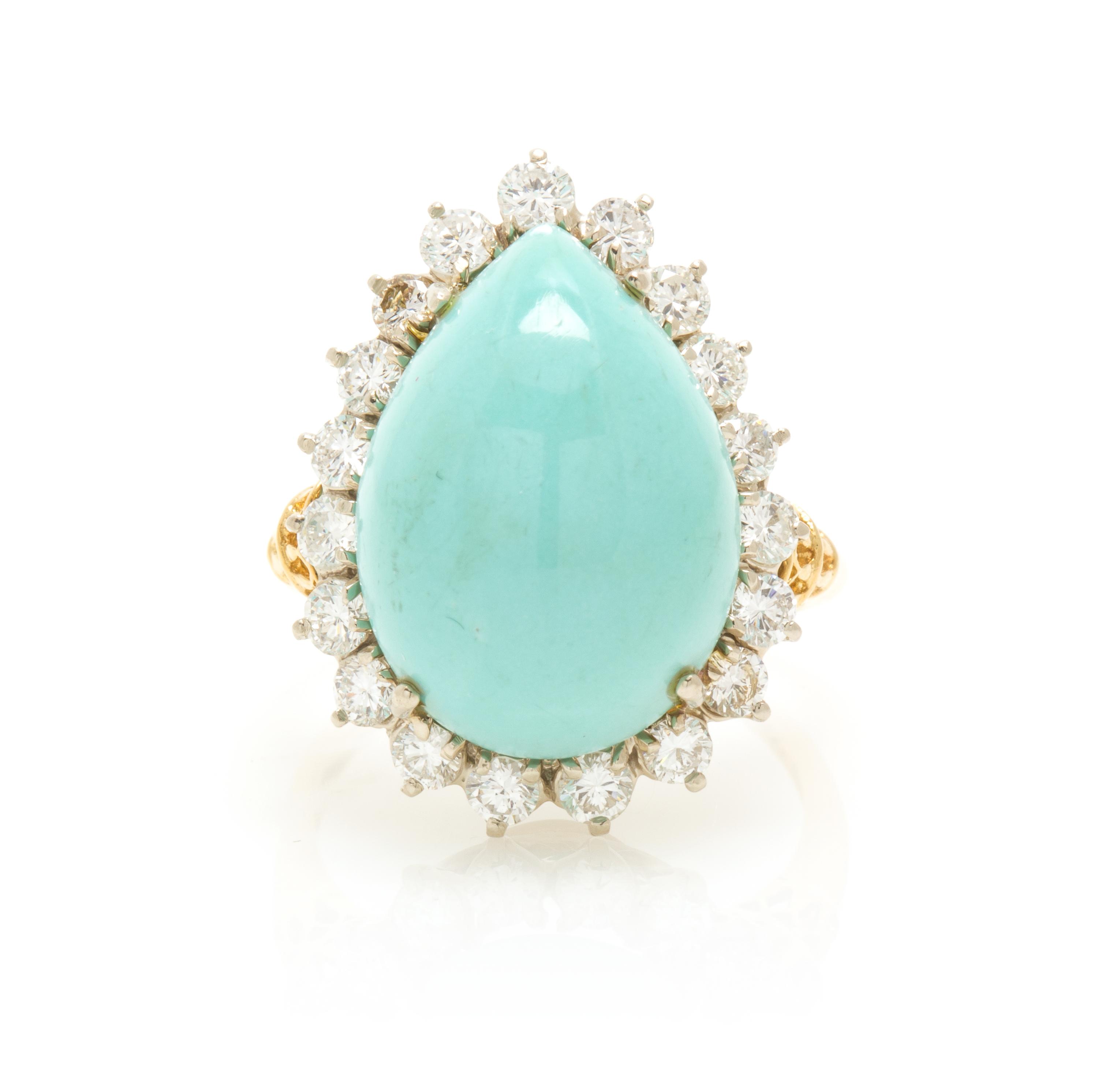 A Yellow Gold, Turquoise and Diamond Ring, 4.50 dwts.