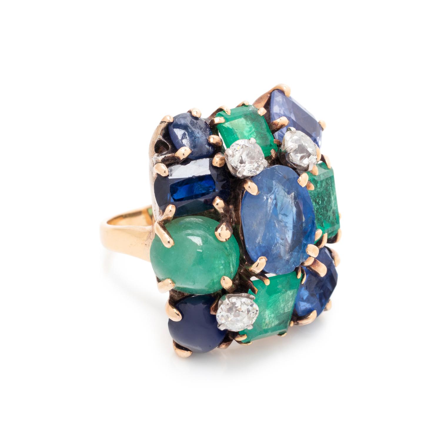 SEAMAN SCHEPPS, SAPPHIRE, EMERALD AND DIAMOND RING